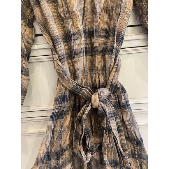 FREE PEOPLE $128 English Rose Yellow Black Plaid Bow Tie Back Mini Dress Size 6 - Picture 7 of 9